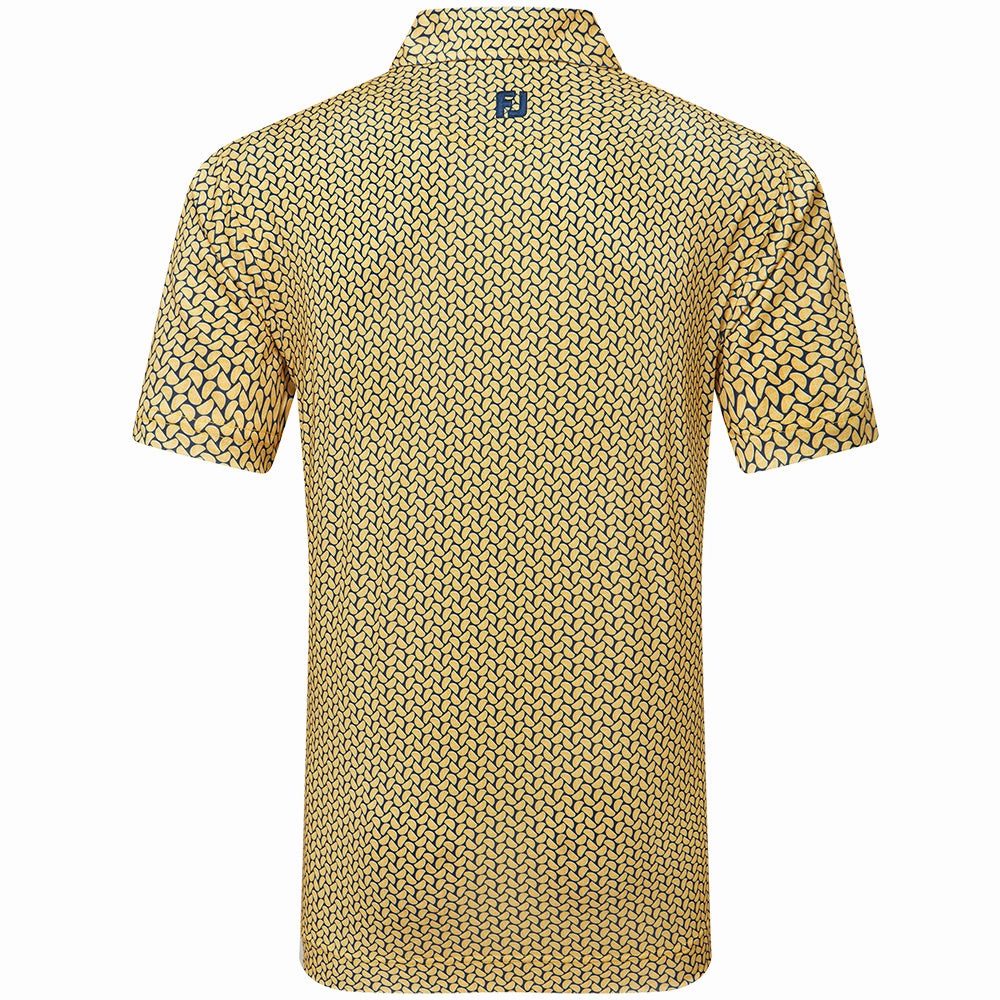 FootJoy Citrus Print Lisle Polo Shirt - Taxi/Navy Relaxed Style Travel Light