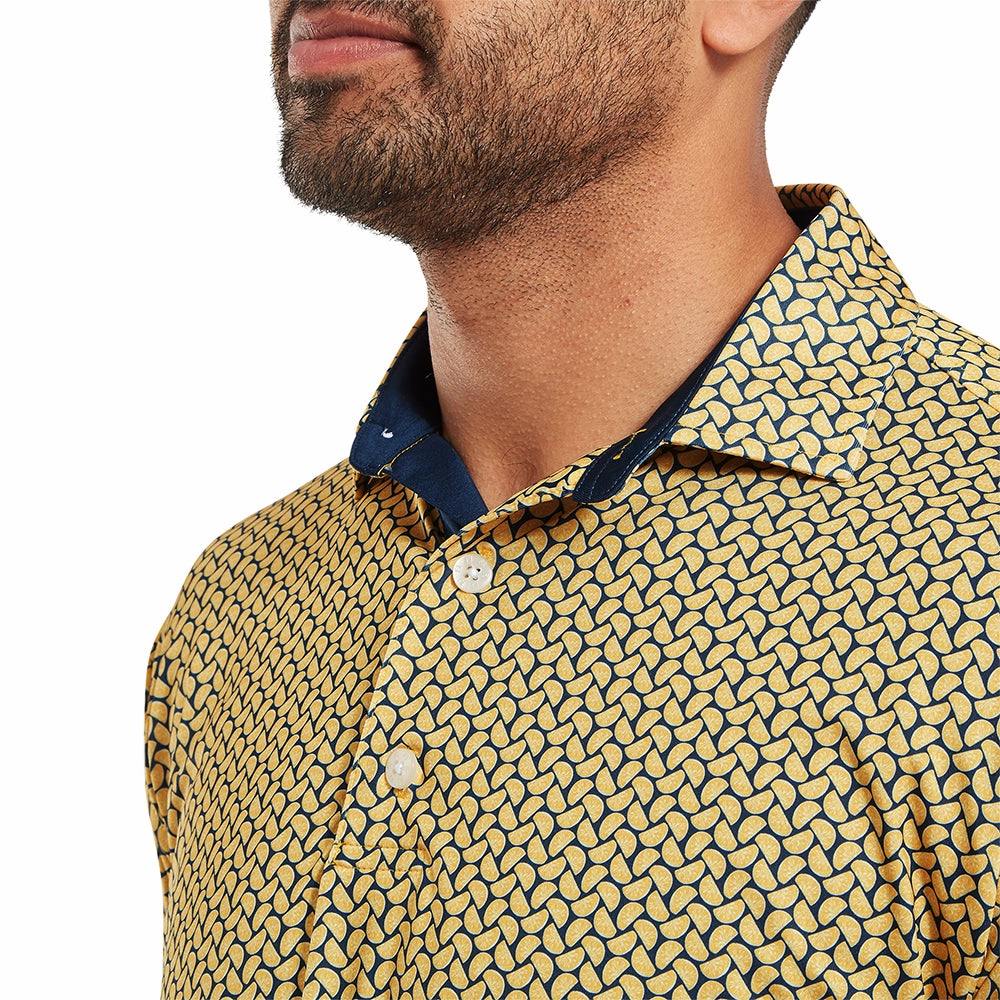 FootJoy Citrus Print Lisle Polo Shirt - Taxi/Navy Smart Comfort