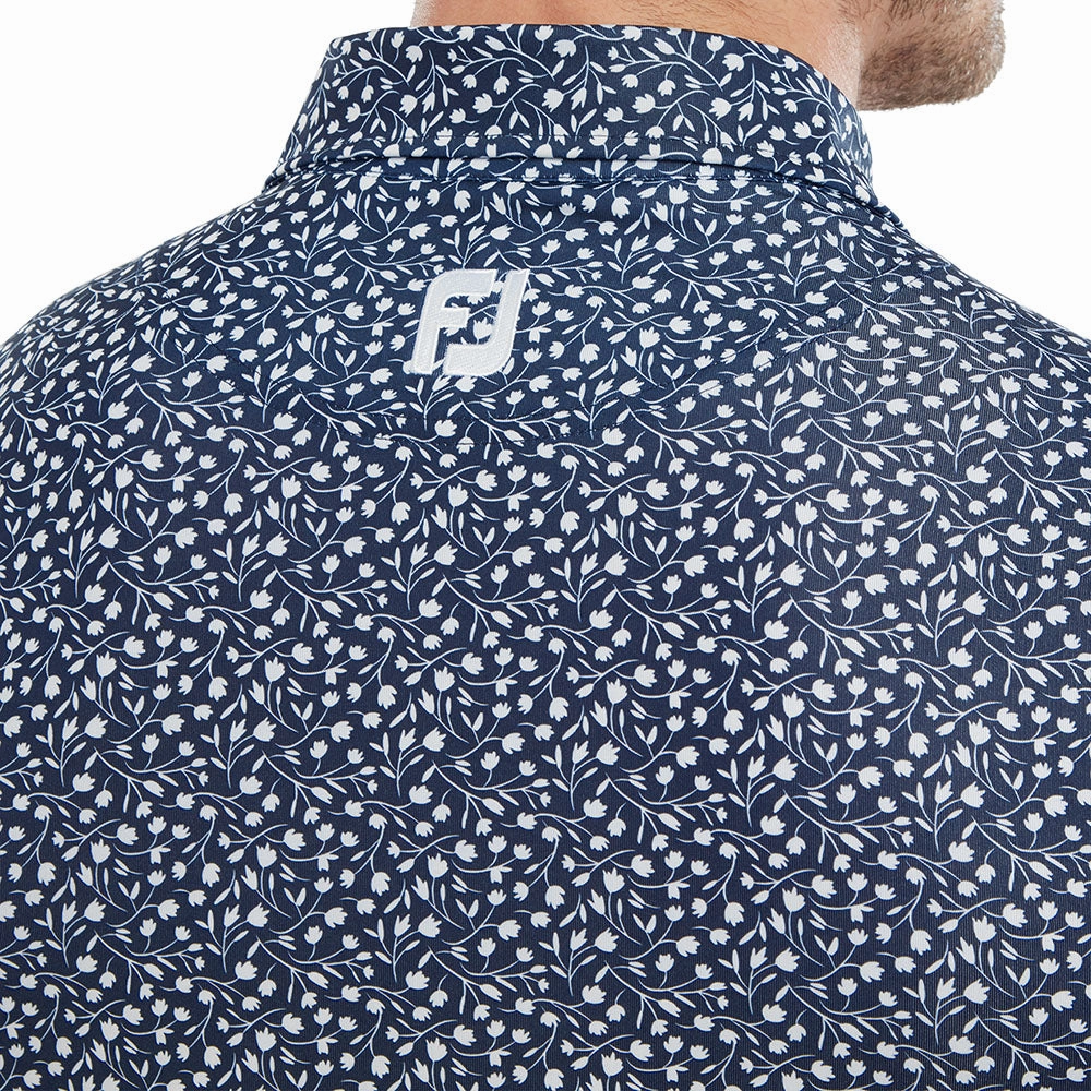 FootJoy Tossed Tulips Polo Shirt - Navy/White Regular Fit Easy and Relaxed