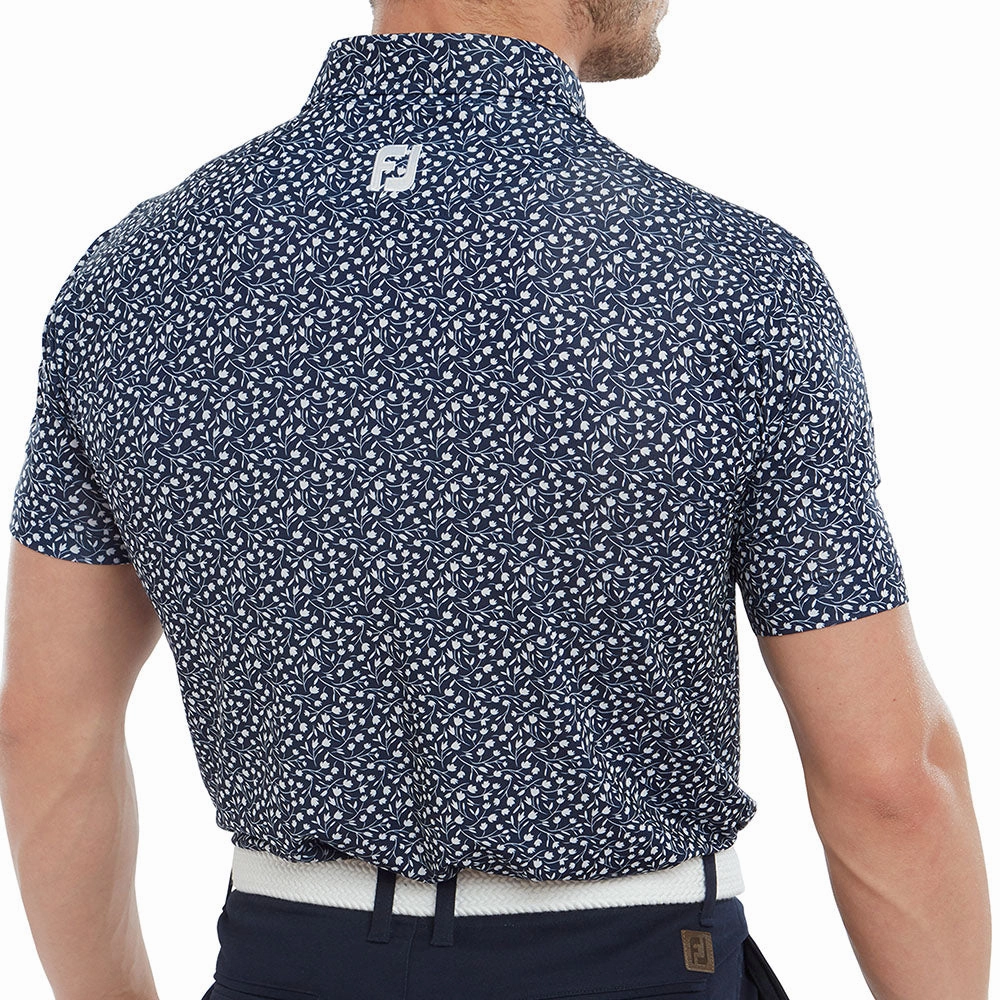 Flexible Cuff Design FootJoy Tossed Tulips Polo Shirt - Navy/White