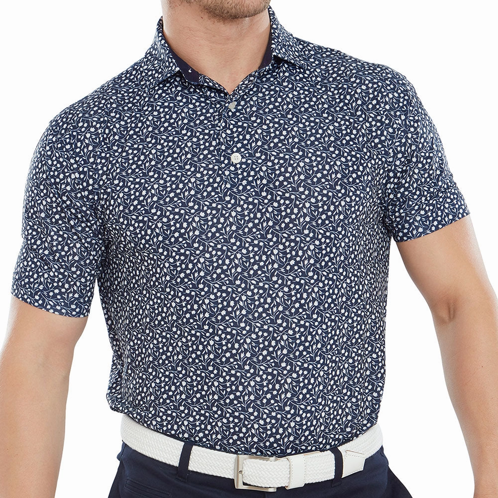 Flexible Neckline FootJoy Tossed Tulips Polo Shirt - Navy/White