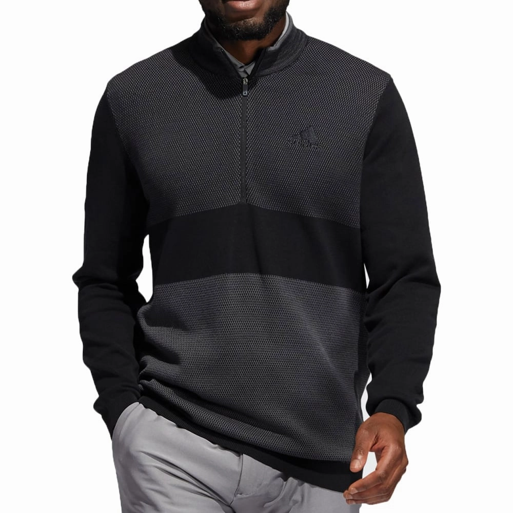 Retro Print adidas Sport Zip Neck Sweater - Black