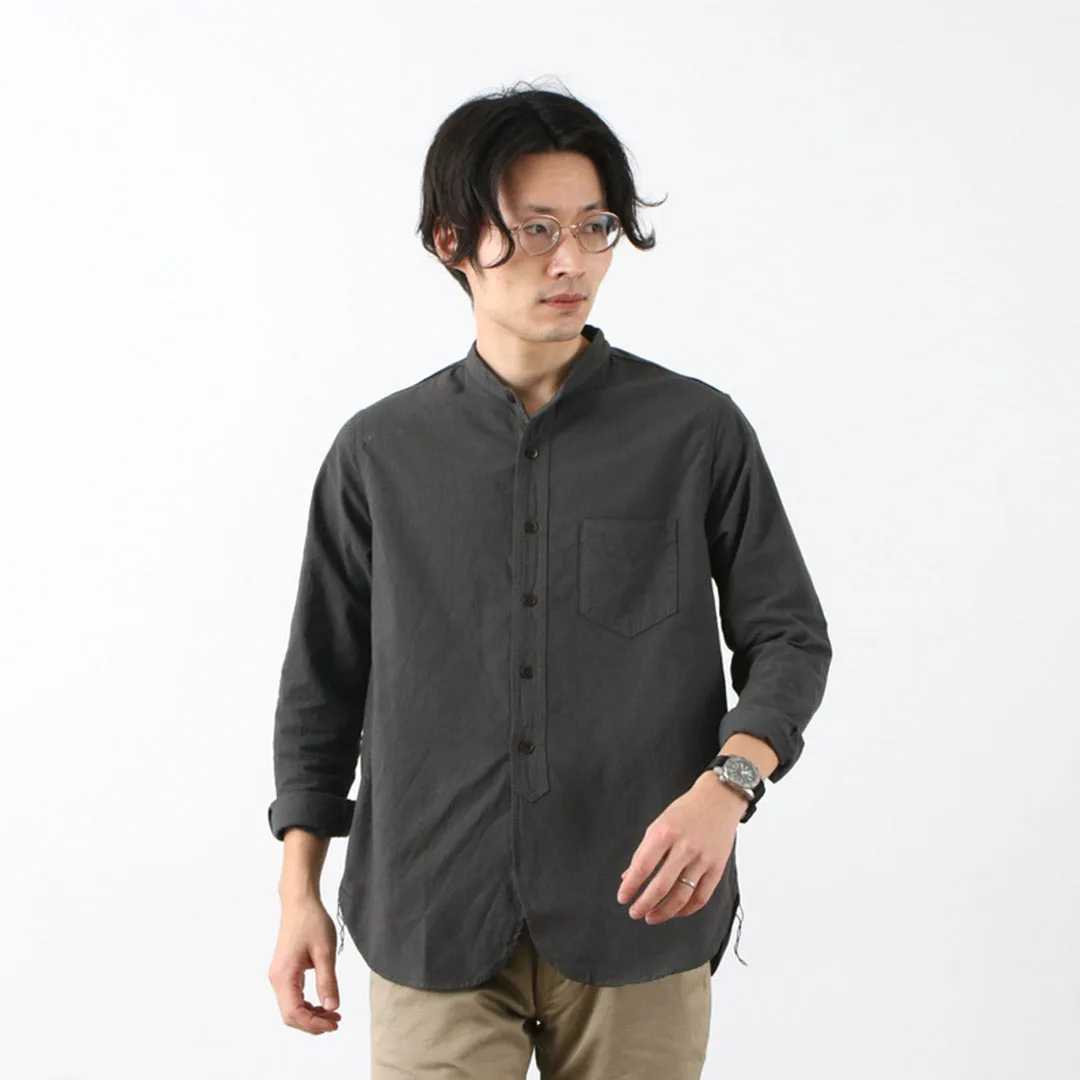 FOB FACTORY / F3464 Dyed Band Collar Shirt Retro Vibe Smooth Cotton Blend