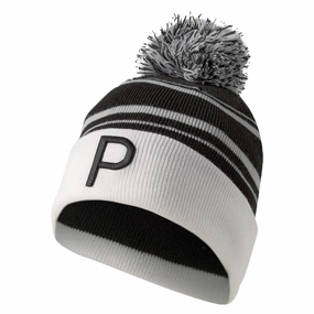 Embroidered Detail family event Puma P Removable Pom Beanie Hat - Puma Black/Bright White