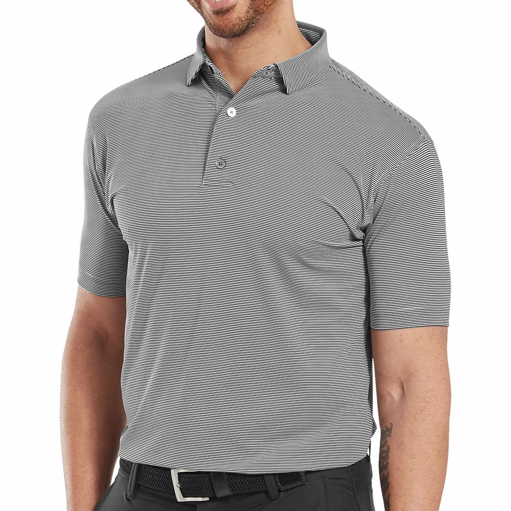 Minimal Style Trend Eco Friendly Dye FootJoy Micro Feeder Stripe Lisle Polo Shirt - Black/Grey