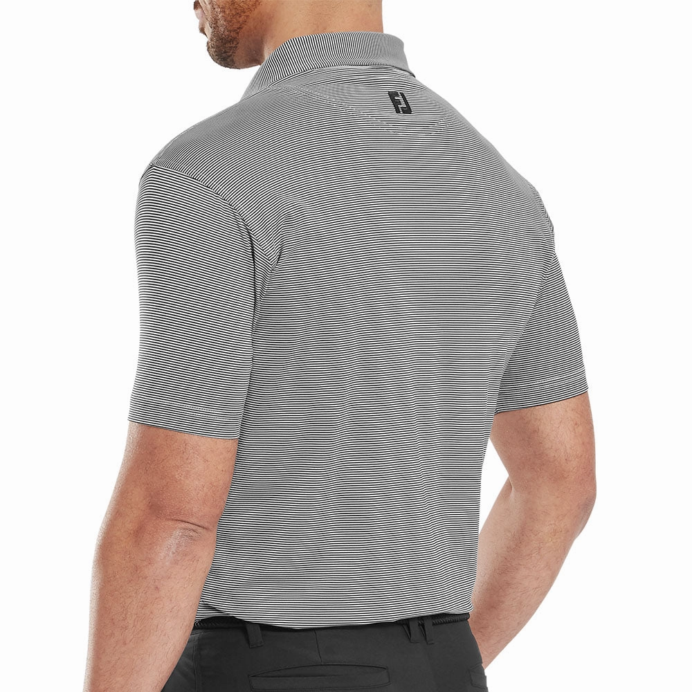 Soft and Lightweight Smooth Neckline FootJoy Micro Feeder Stripe Lisle Polo Shirt - Black/Grey