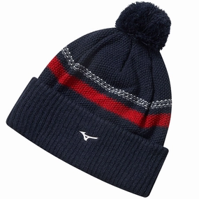 Mizuno Breathe Thermo Knit Pom Pom Beanie - Deep Navy Monochrome Appeal