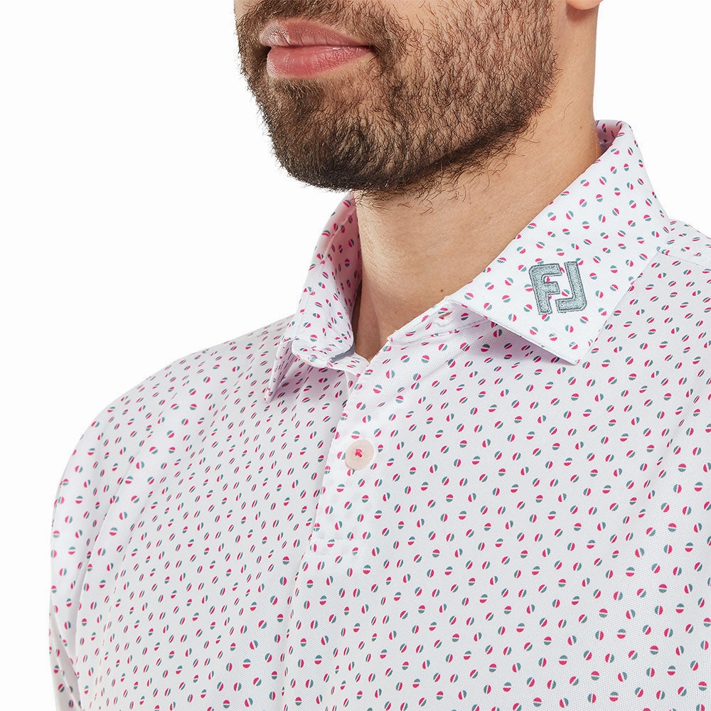 Perfect for Travel FootJoy Bounce Print Pique Polo Shirt - White/Hibiscus/Flint
