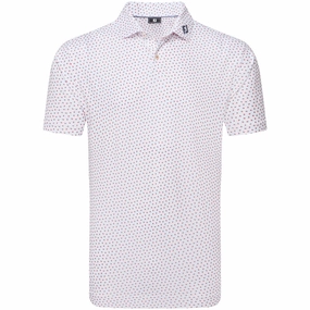 FootJoy Bounce Print Pique Polo Shirt - White/Hibiscus/Flint V neck elegance