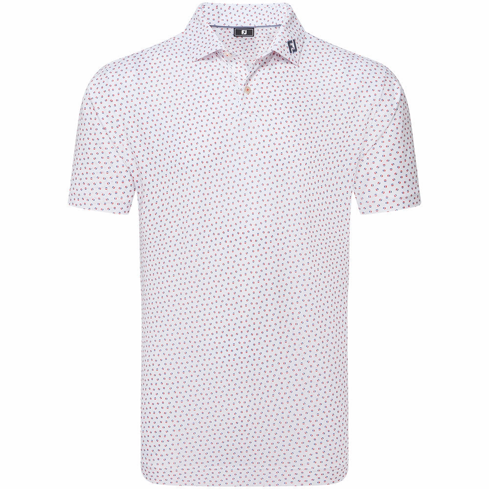 FootJoy Bounce Print Pique Polo Shirt - White/Hibiscus/Flint V neck elegance