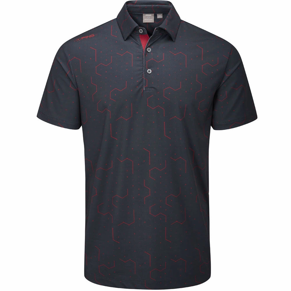 Ping Geo Polo Shirt - Navy/Firebrick Soft Touch