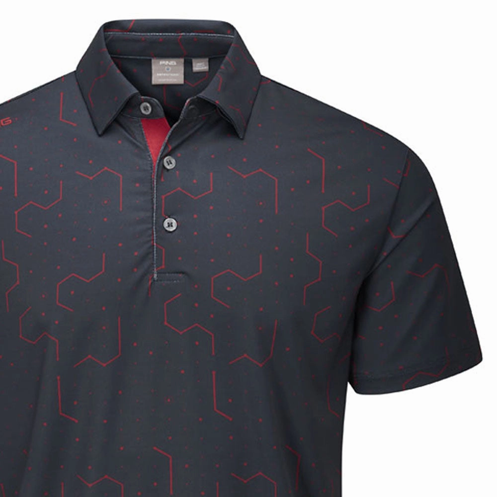 Comfy Wardrobe Ping Geo Polo Shirt - Navy/Firebrick