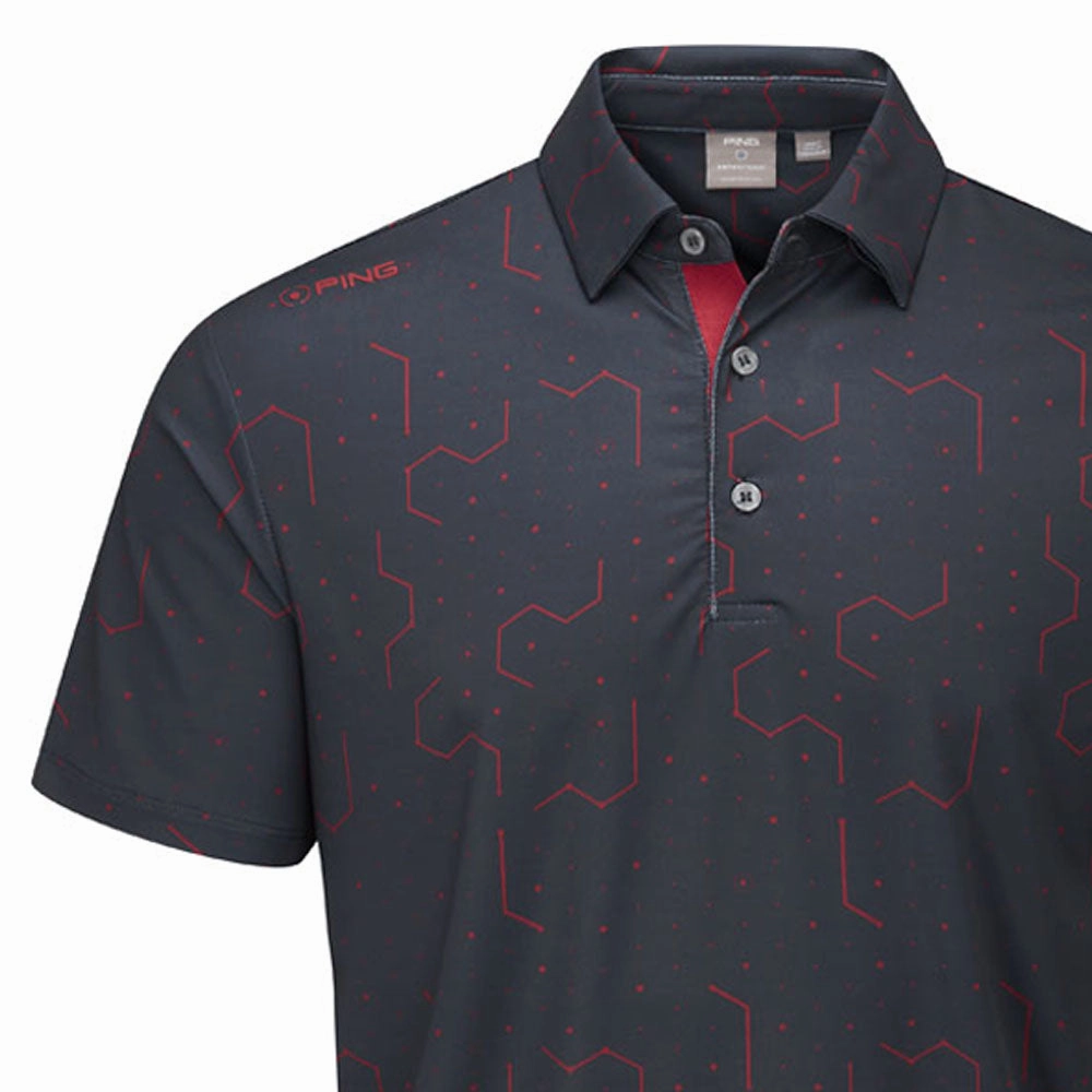 Fashion Essential Business Meeting Ping Geo Polo Shirt - Navy/Firebrick