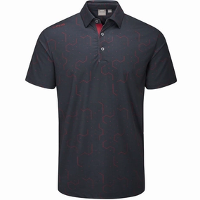 Ping Geo Polo Shirt - Navy/Firebrick Soft Touch