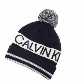 Statement Piece Travel Accessory Calvin Klein Quadrant Pom Beanie - Navy/White