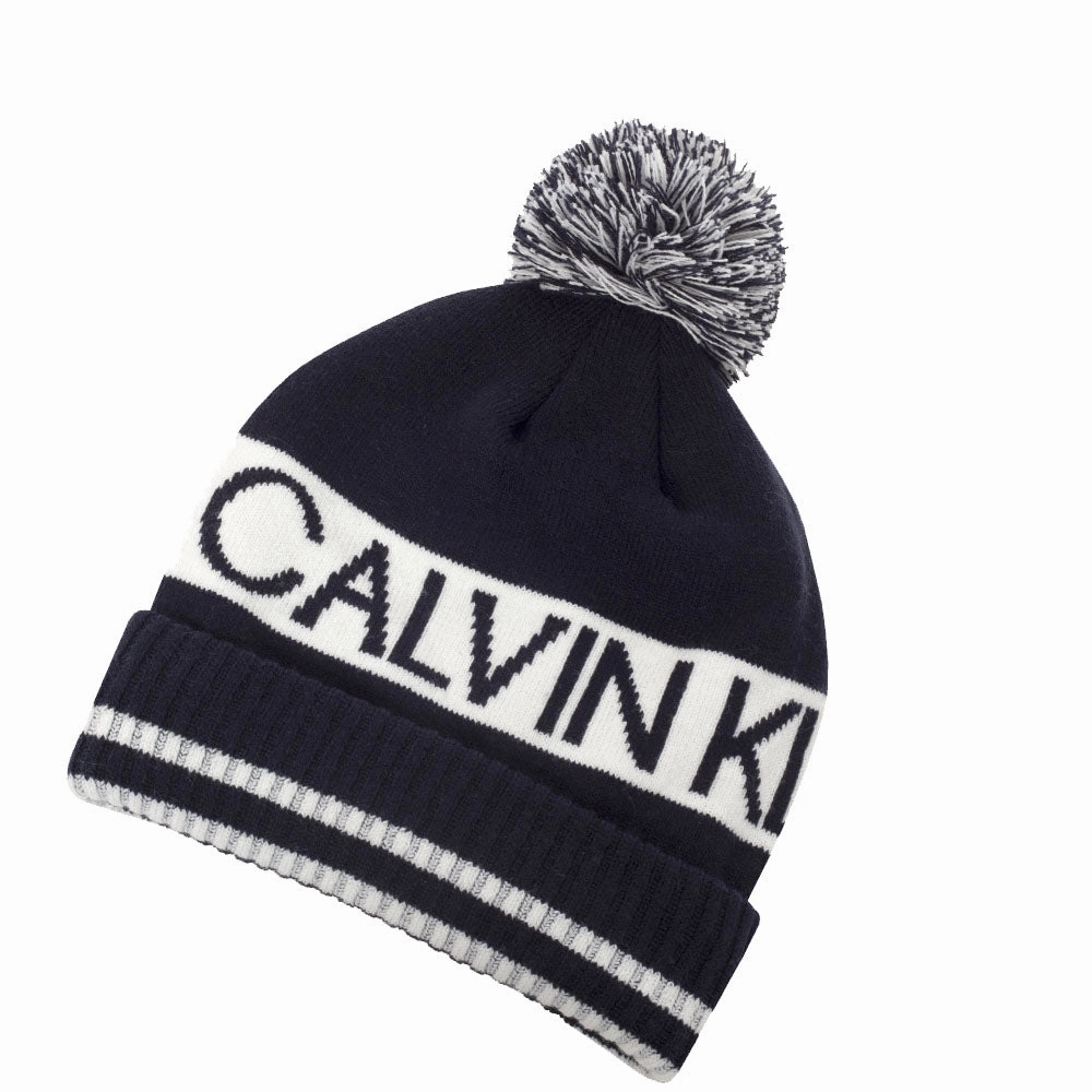 Statement Piece Travel Accessory Calvin Klein Quadrant Pom Beanie - Navy/White