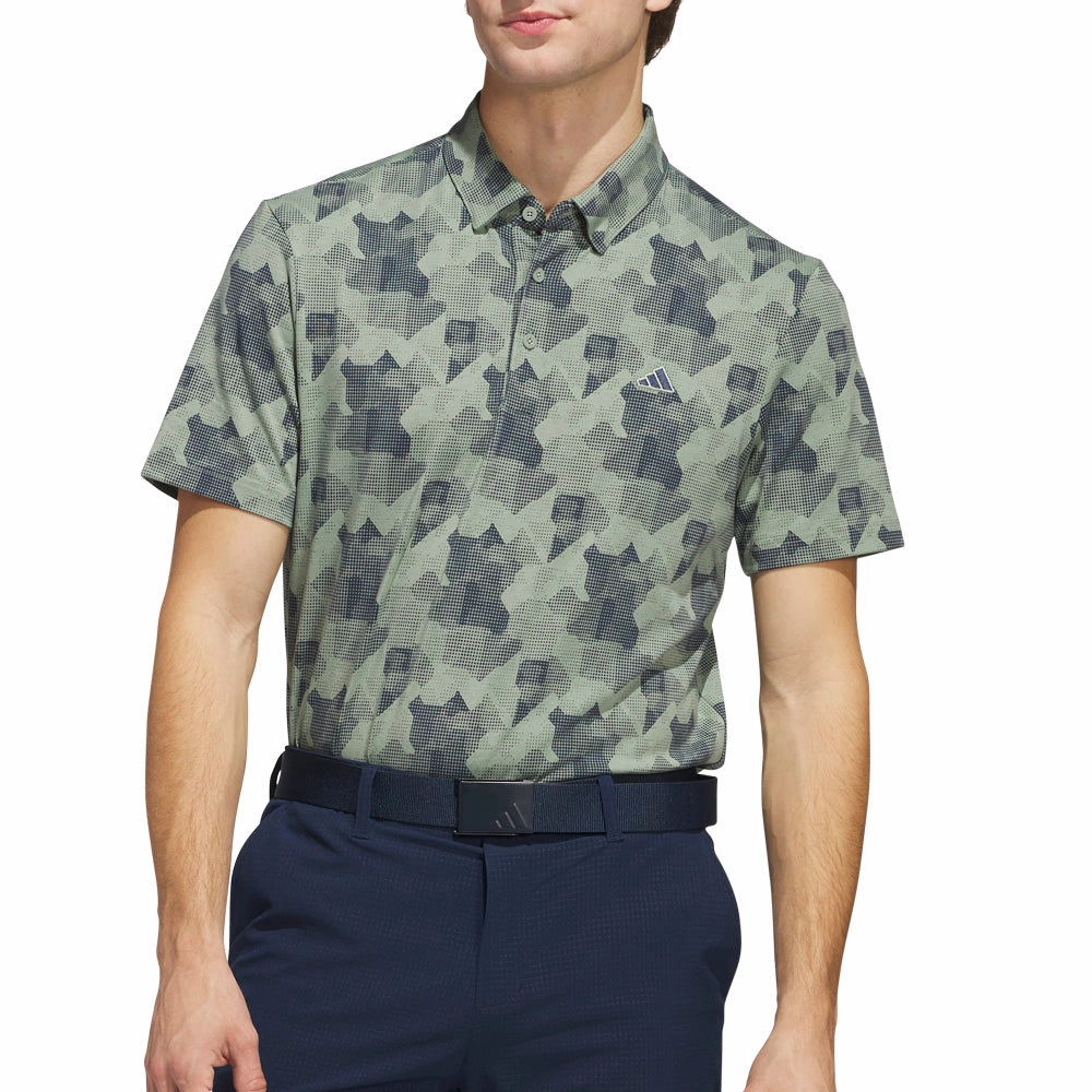 Soft Fit Wear Relaxed Wear adidas Go-To Printed Polo Shirt - Silver Green/Collegiate Navy