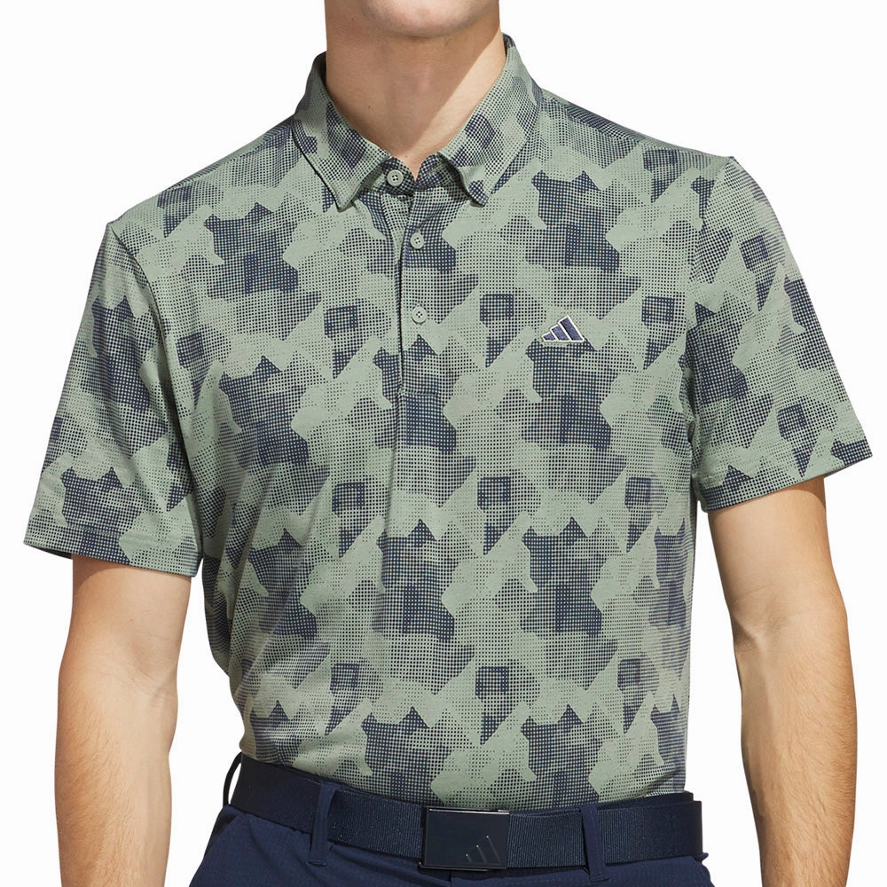 adidas Go-To Printed Polo Shirt - Silver Green/Collegiate Navy Comfy Wardrobe