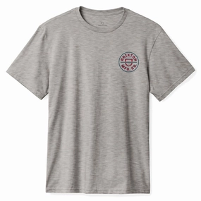 Brixton Crest II T-Shirt - Heather Grey/Navy/Dark Red Smart Layer Chafe Free Armhole