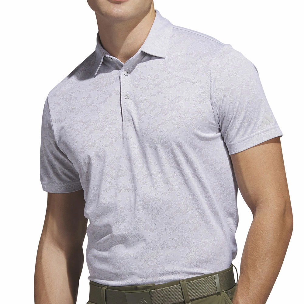 adidas Textured Jacquard Polo Shirt - White/Grey Two Comfy Layer Soft Brushed Finish