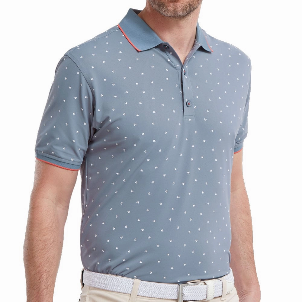FootJoy Push Play Print Pique Polo Shirt - Graphite/White Biodegradable Textile Reinforced Hemline