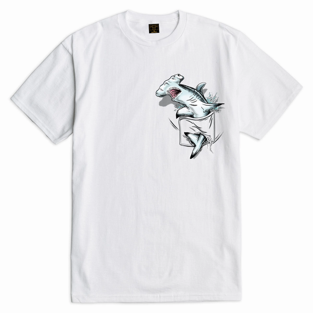 Ribbed Collar Design Dark Seas Hammer Pocket T-Shirt - White
