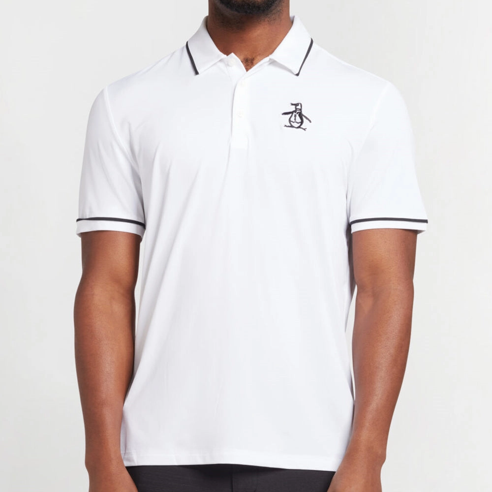 Heather Texture Finish Original Penguin Heritage Piped Polo Shirt - Bright White