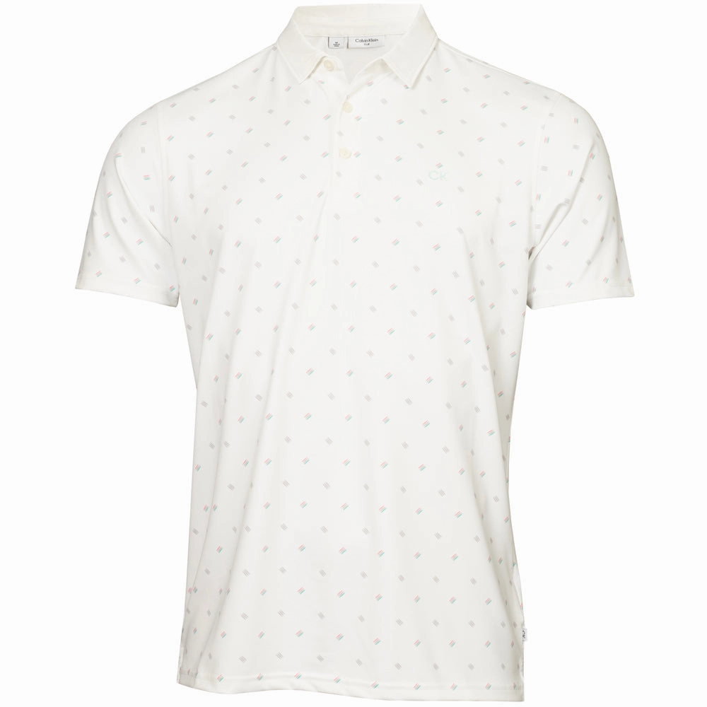 Anti Shrinkage Treatment Calvin Klein Treble Strike Print Polo Shirt - White