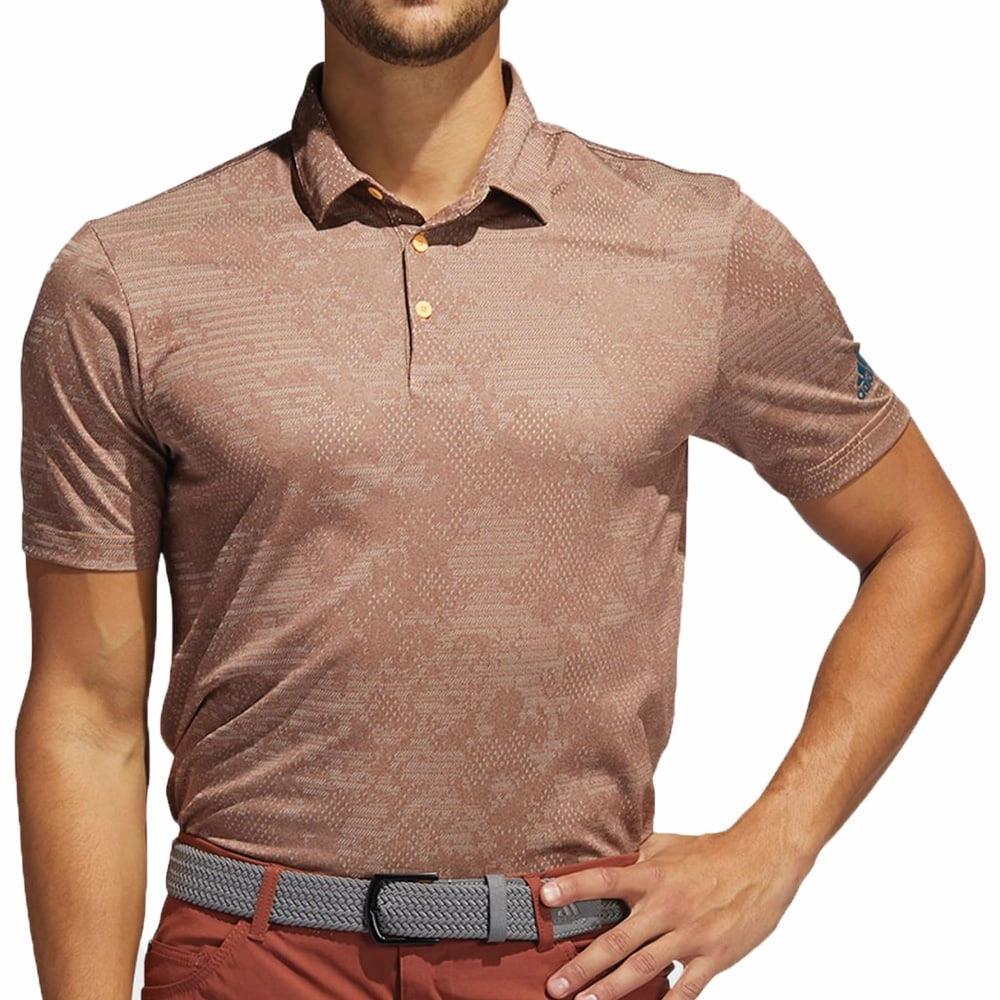 Ribbed Collar Trim Minimalist Comfort adidas Camo Polo Shirt - Wild Sepia/Acid Orange