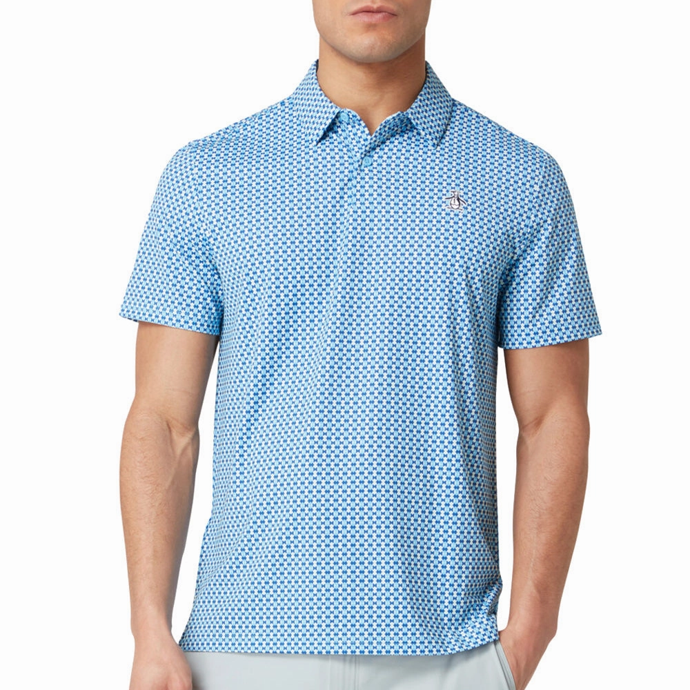 Original Penguin Pete??s Bowtie Print Polo Shirt - Blue Grotto Slim Fit Design