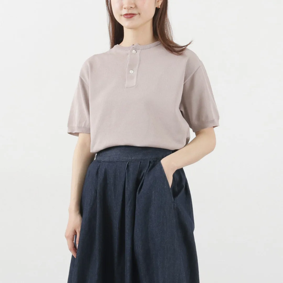 Solid Color SOGLIA / Cotton Fitted Seamless Henry Neck Knit Tee