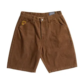 delivery work Vegan Leather Spitfire Bighead Denim Shorts - Brown