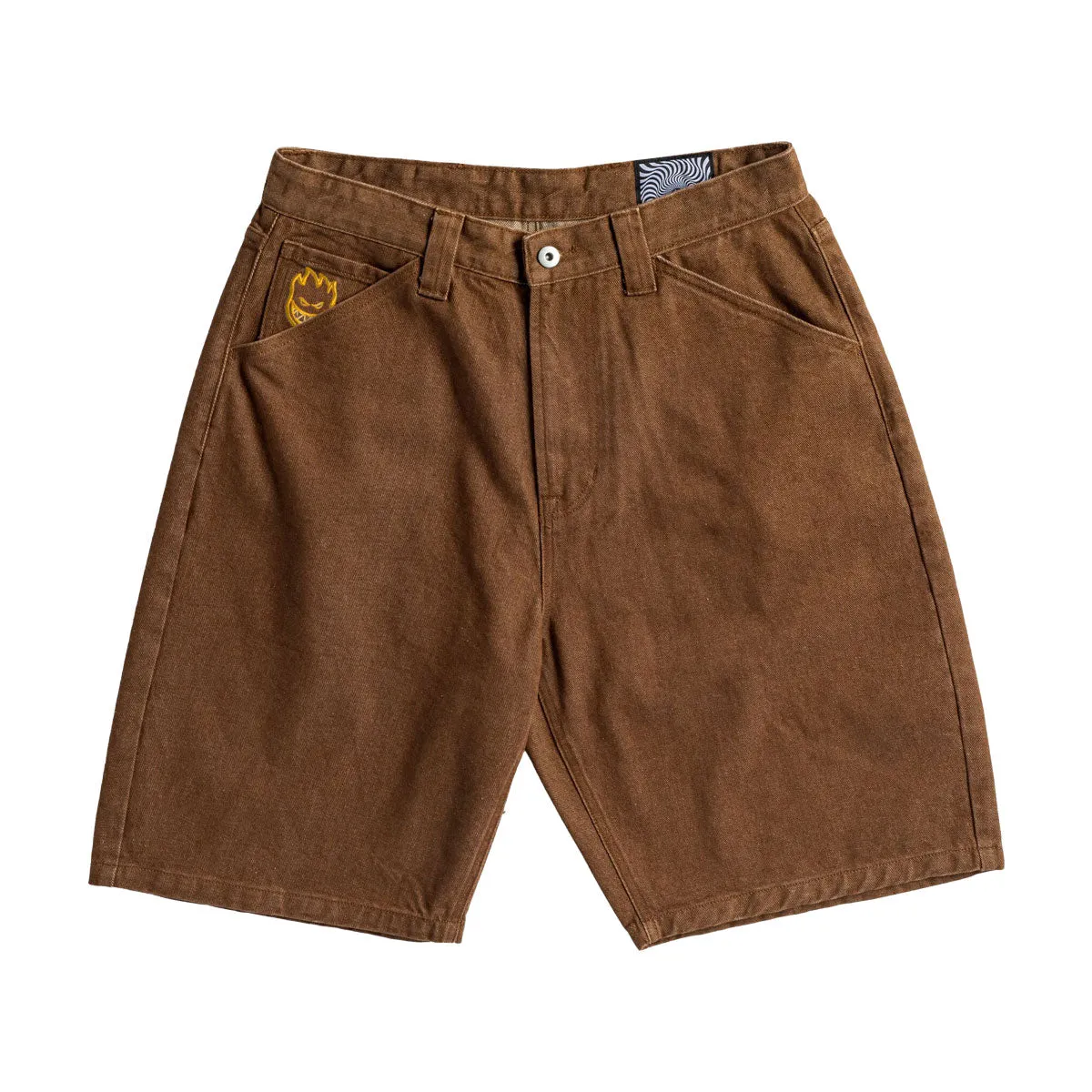 delivery work Vegan Leather Spitfire Bighead Denim Shorts - Brown