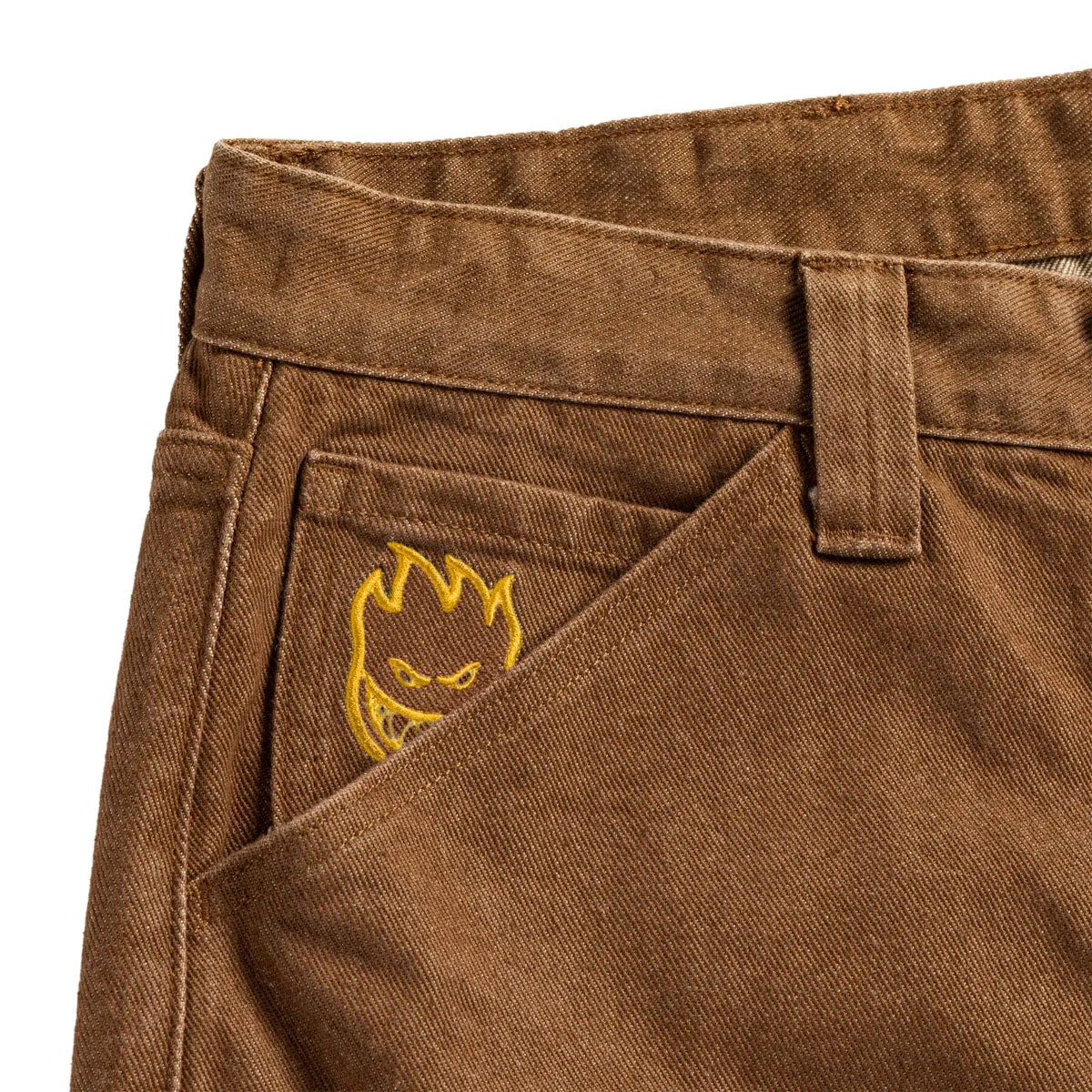 Quick Access Zip Pockets TemperatureRegulating Spitfire Bighead Denim Shorts - Brown