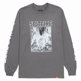 Spitfire Inferno Long Sleeve T-Shirt - Charcoal/Black/White Classic Crew Neck