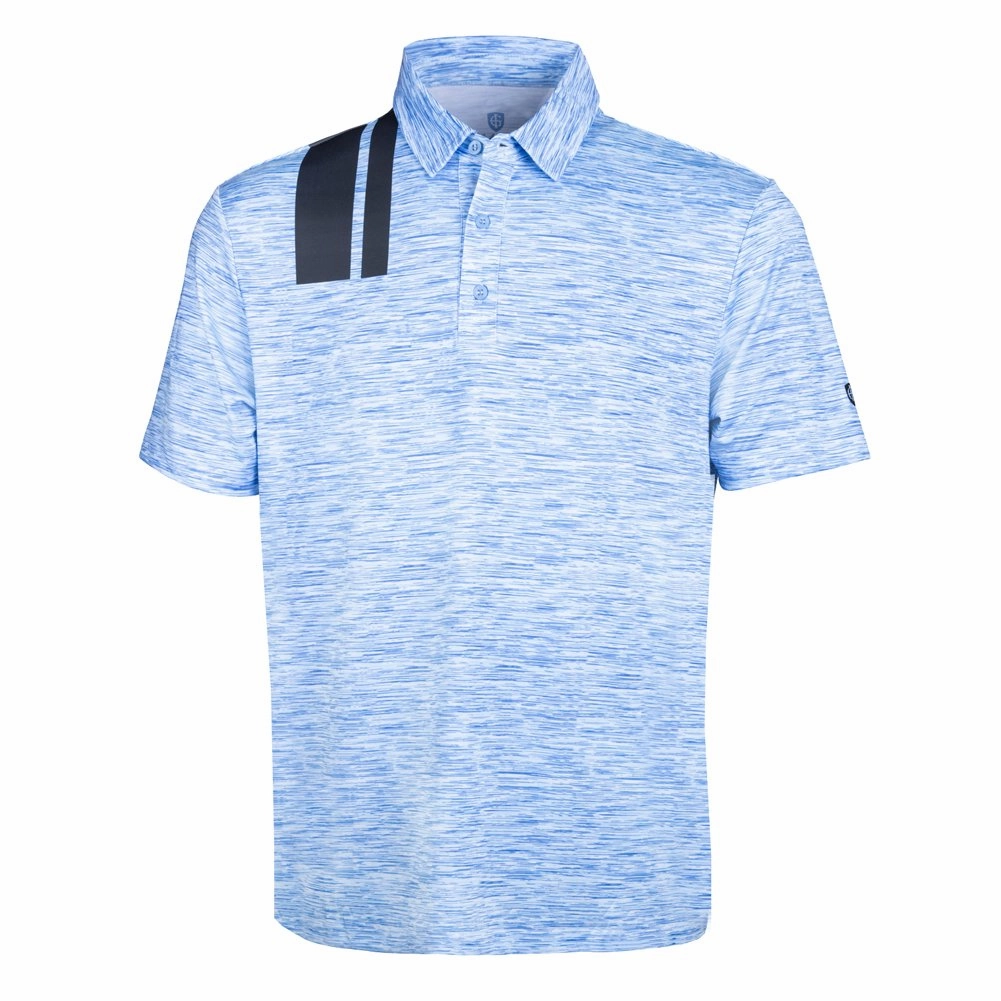 Flexible Neckline Micro Perforation Island Green Racing Print Polo Shirt - Sky Marl/Charcoal