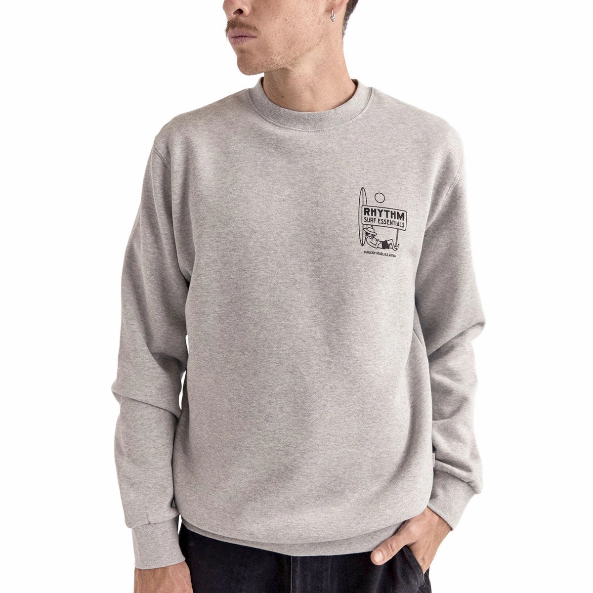 Rhythm Siesta Fleece Crew Sweatshirt - Grey Heather All Purpose Fashion Statement