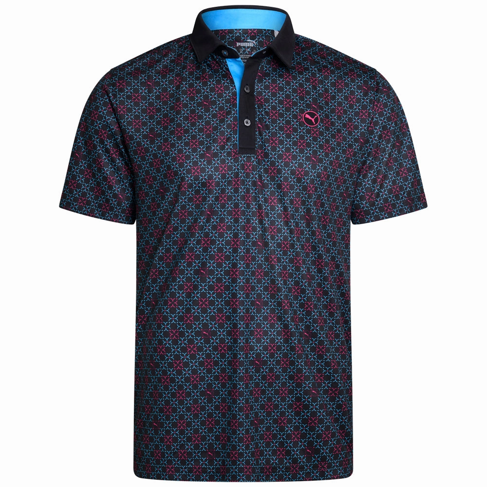 Longline Hemline Puma Pure Monogram Polo Shirt - Black/Aqua Blue