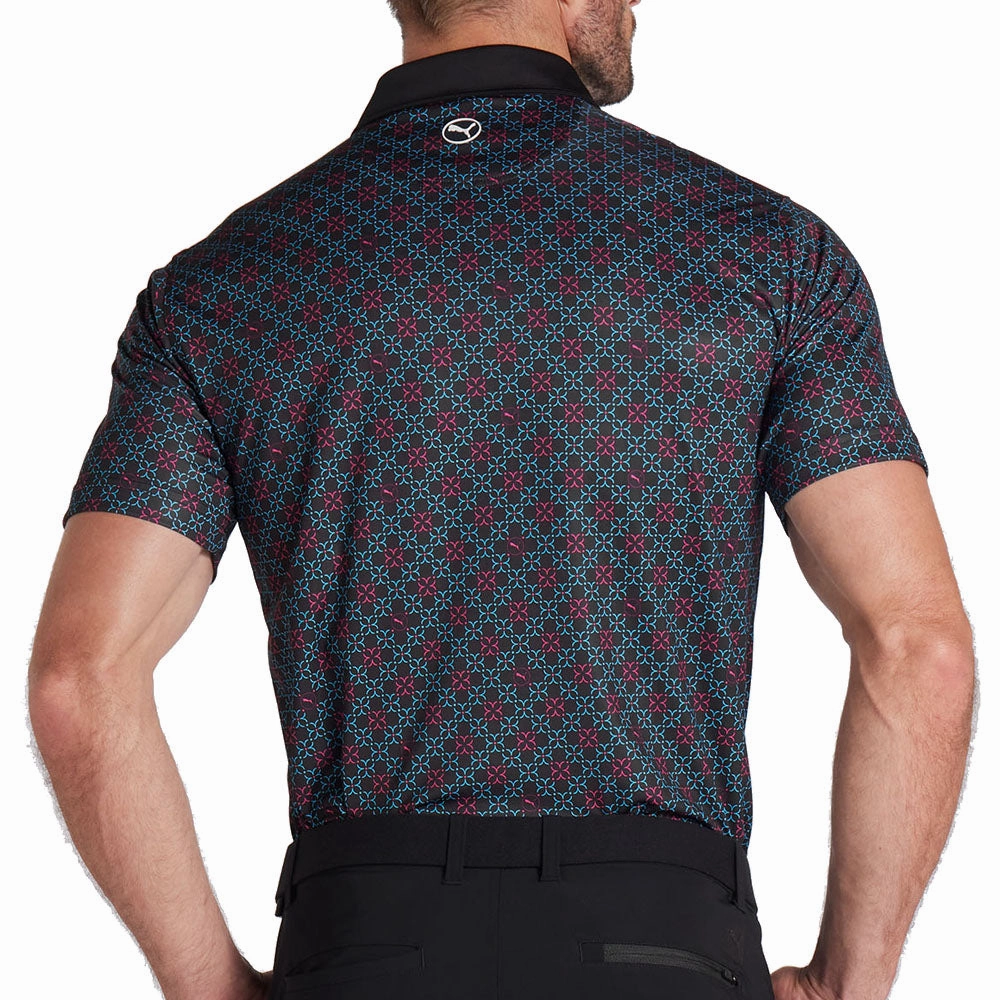 Puma Pure Monogram Polo Shirt - Black/Aqua Blue Relaxed Vibes Comfortable Shape