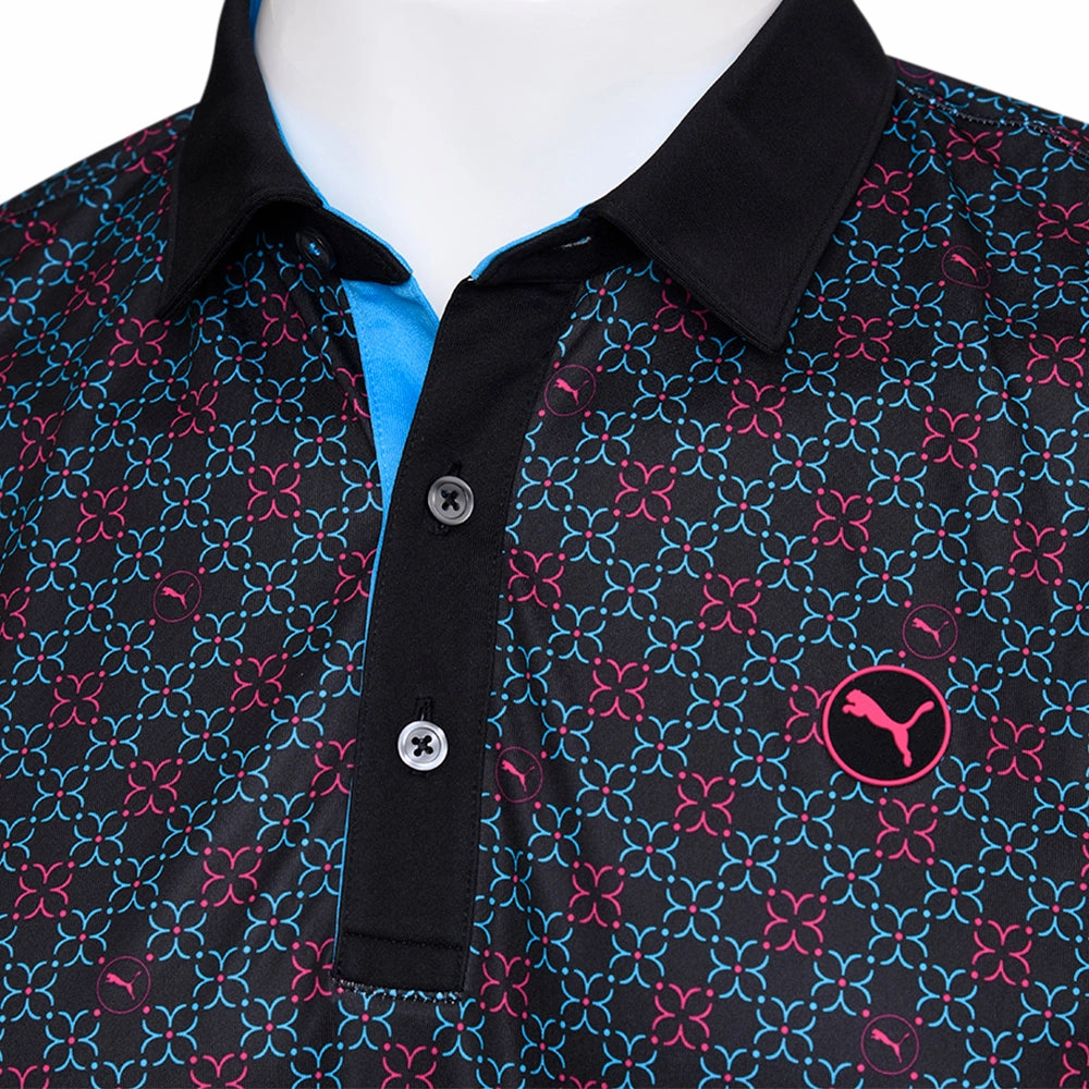 Puma Pure Monogram Polo Shirt - Black/Aqua Blue Relax Style Trend Stylish Details