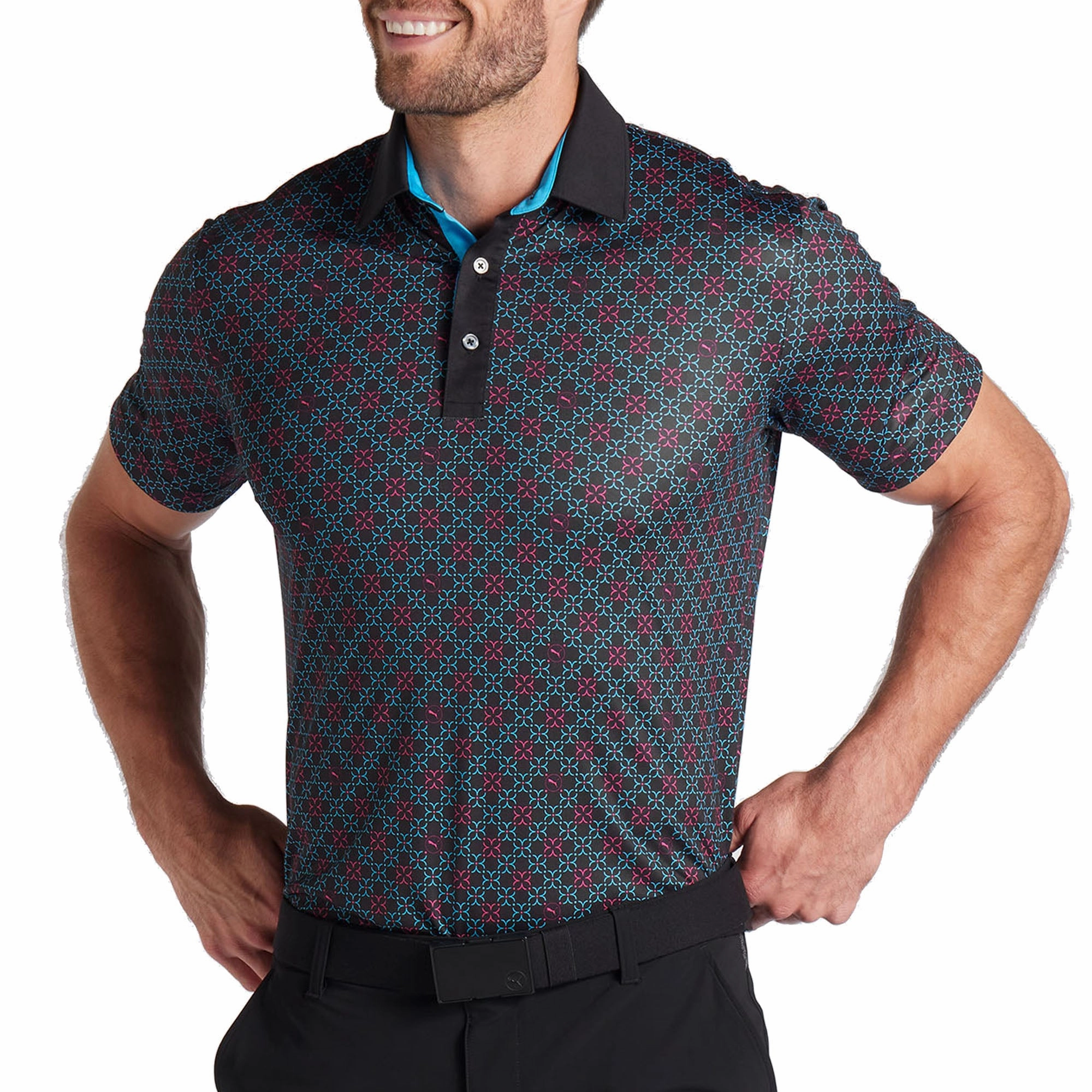 Puma Pure Monogram Polo Shirt - Black/Aqua Blue Casual Vibe Wear