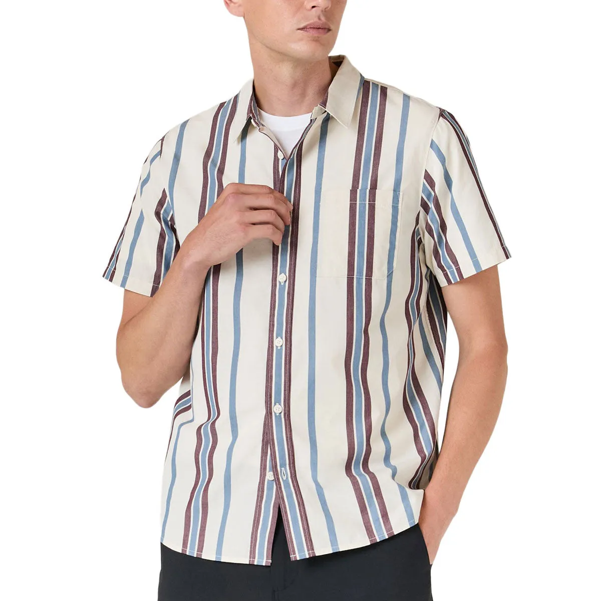 Anti Pilling Finish Trendy Pattern Stance Bales Button Up Shirt - Navy Stripe