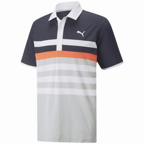 RibbedNeckBanding Eco Certified Fiber Puma MATTR One Way Polo Shirt - Navy Blazer/Hot Coral