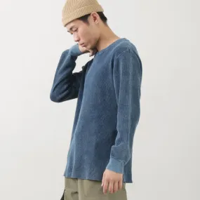 GOOD ON / Indigo Long Sleeve Thermal T-Shirt polo neck Yarn Dyed Stripes