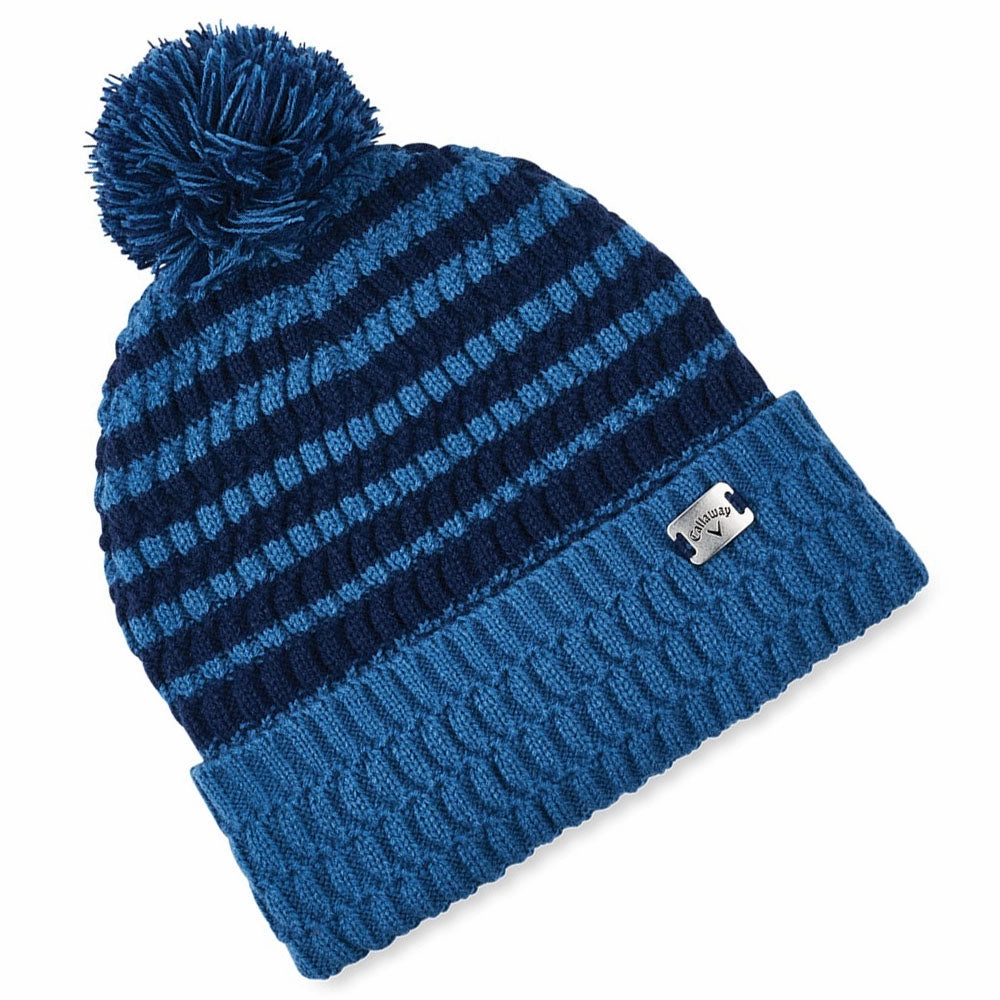 Fedora Style Callaway Winter Pom Pom Beanie Hat - Blue/Navy