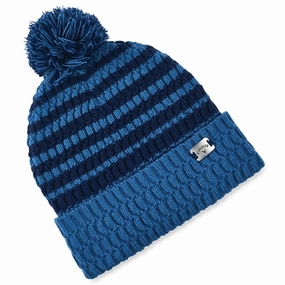 Fedora Style Callaway Winter Pom Pom Beanie Hat - Blue/Navy