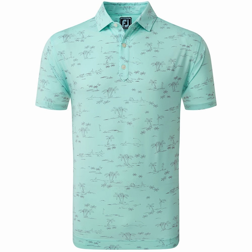 Weekend Ready OversizedSilhouette FootJoy Tropic Print Polo Shirt - Aqua Surf/Lava