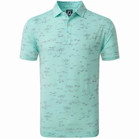 Weekend Ready OversizedSilhouette FootJoy Tropic Print Polo Shirt - Aqua Surf/Lava
