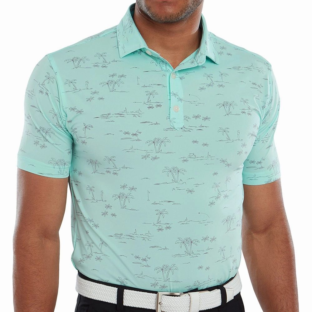 FootJoy Tropic Print Polo Shirt - Aqua Surf/Lava Informal charm