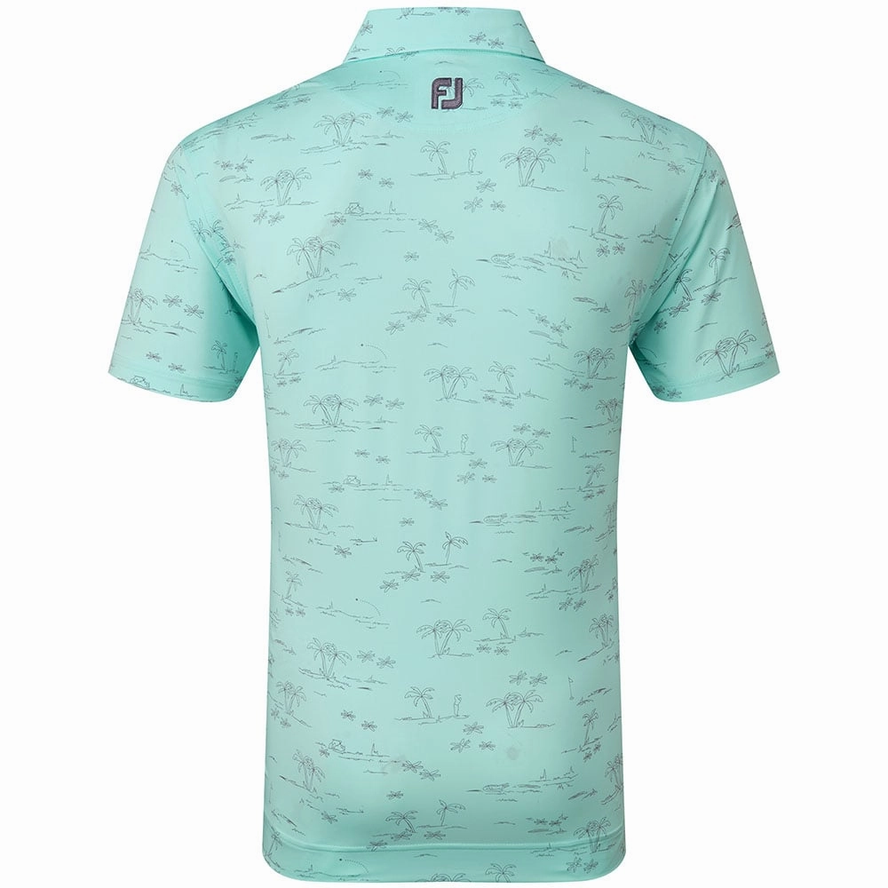 FootJoy Tropic Print Polo Shirt - Aqua Surf/Lava Comfy All-Day Seasonal Casual